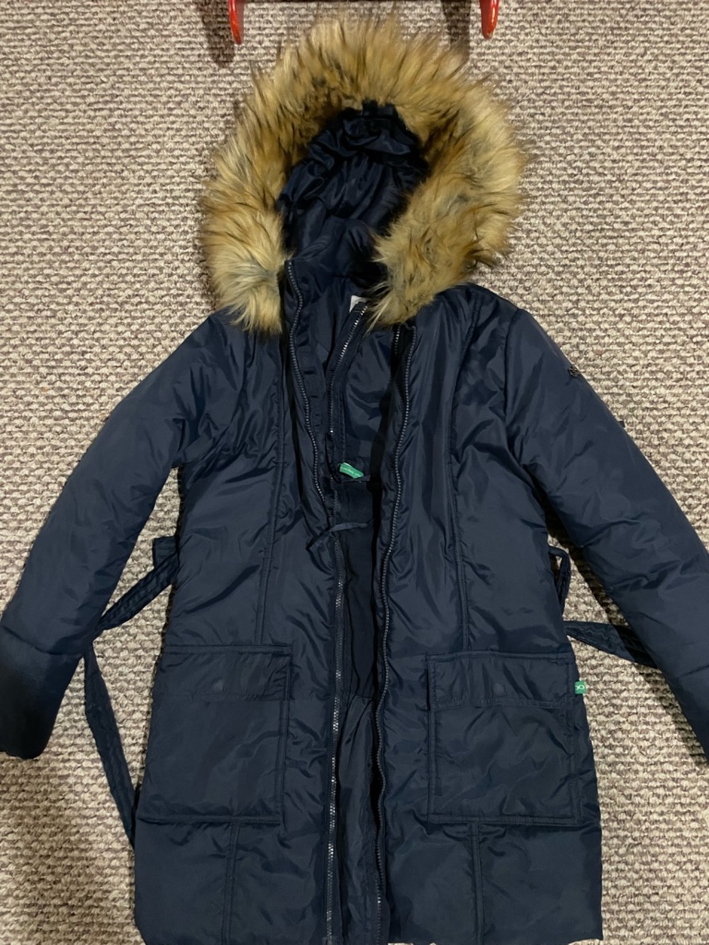Modern Eternity 3 in 1 Maternity Navy Hooded Parka Coat with Faux Fur Trim